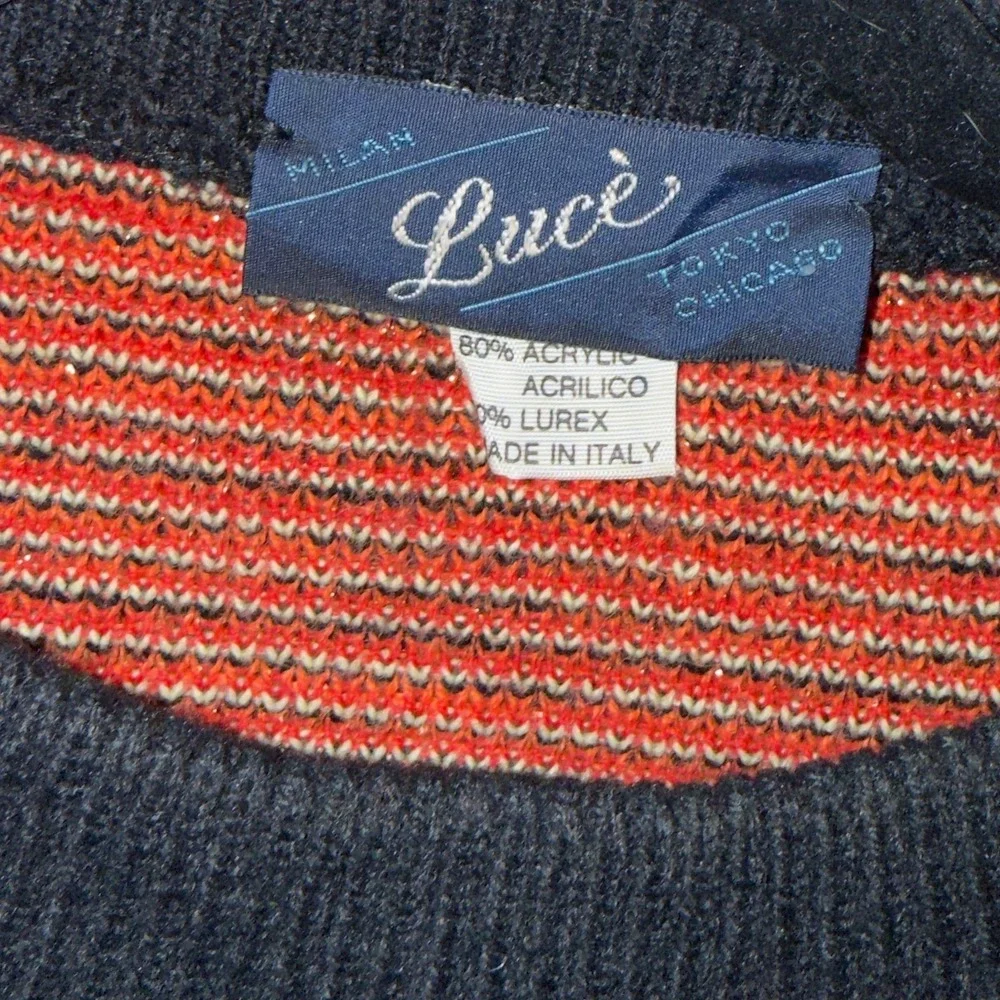 Vintage Luce Italy Abstract Geometric Lurex Knit Sweater Black Red Medium 290 - Picture 7 of 9